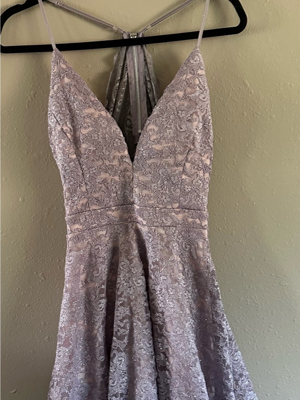 Emerald Sundae Shimmery Lace A-Line Prom Dress in Light Lavender